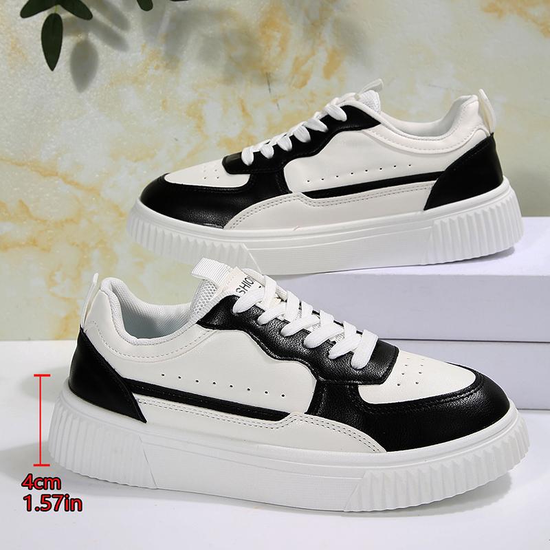

Fashion Black White Chunky Platform Sneakers Women Spring Autumn Lace Up Thick Bottom Vulcanizd Shoes Woman Pu Leather Sports Sneakers 42 чёрный