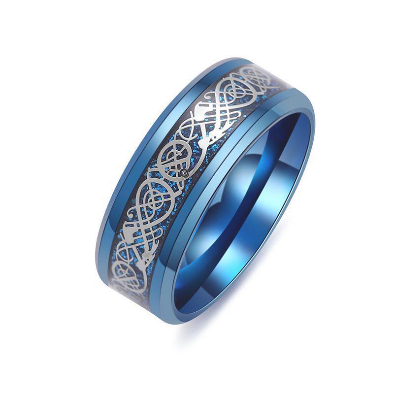 Bague pour homme à bord biseauté en forme de dragon européen et américain - Acier inoxydable au titane