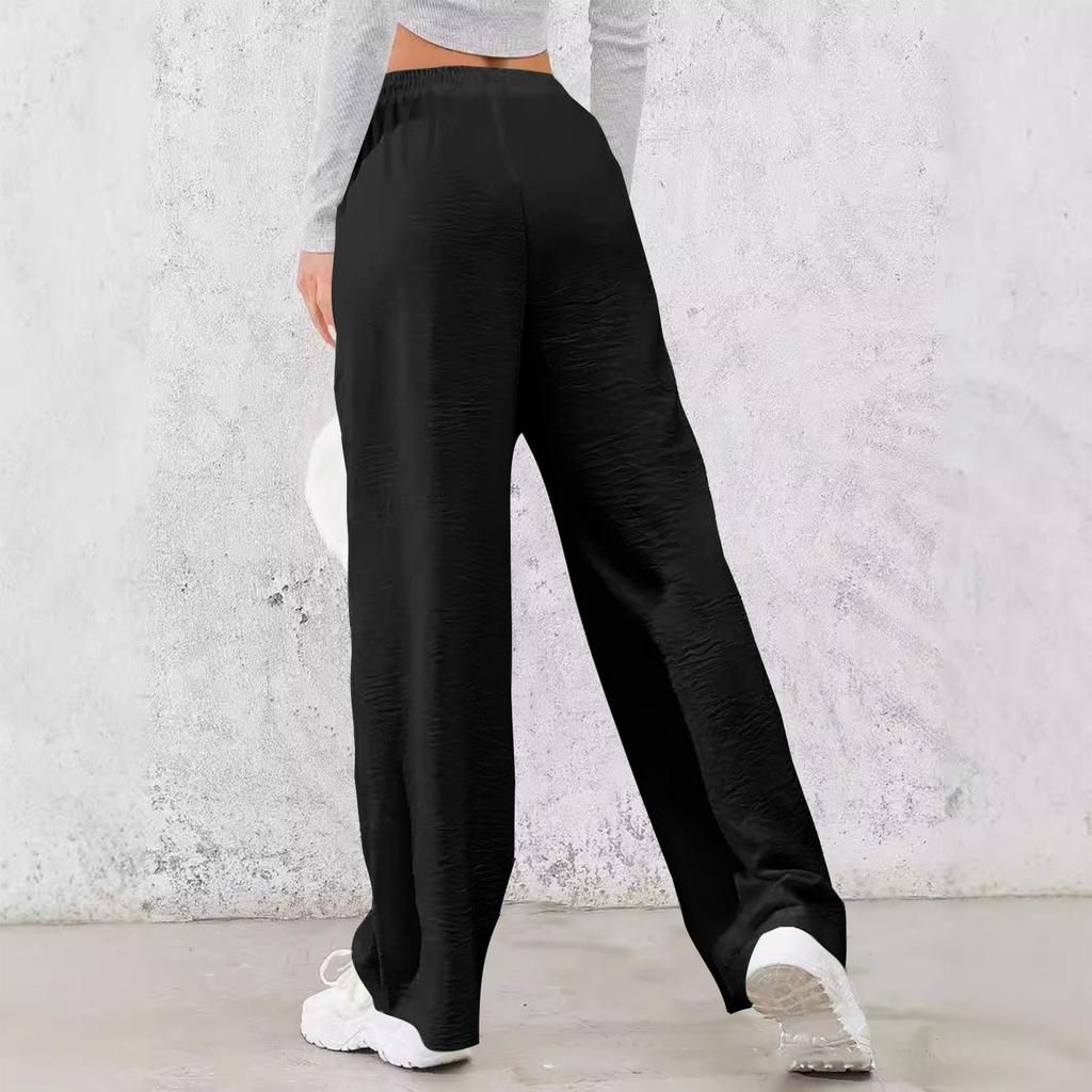 Women's Fashion Pants Solid Color Elastic Waist Casual Pants With Pockets