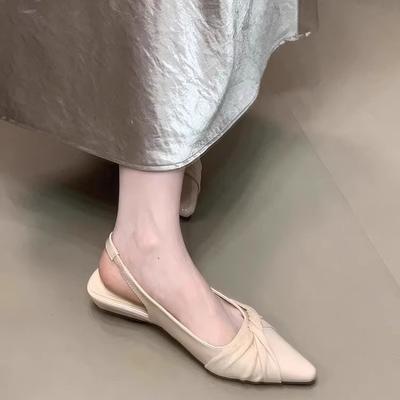 Beautiful French Elegance Solid Color Pointed Head with Skirt Bag Head Sandals Women's Back Strap Single Shoes Gentle Temperament Celebrity Style