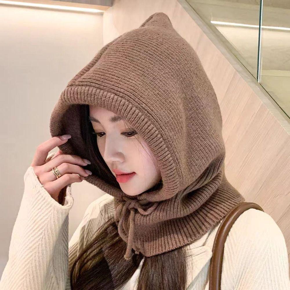 Hooded Balaclava Hat Drawstring Dual-Purpose Pullover Cap Head Hooded Hat  Winter Outdoor