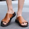 Zapatillas planas de verano para hombre, sandalias deslizantes extra anchas, sandalias de cuero suaves informales con punta abierta para la playa al aire libre