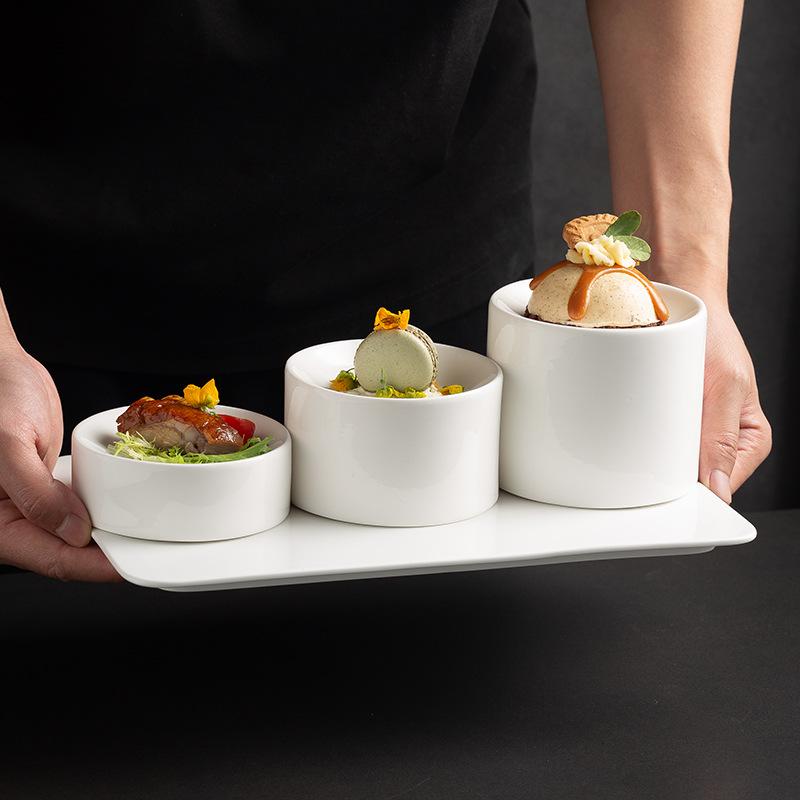 French High-End Western Food Molecular Cuisine Dim Sum Plate White High-Footed Artistic Conception Dish Tableware Cylindrical Plate Hotel Table