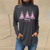 Women's Fashionable Loose-Fit High-Neck T-Shirt With Christmas Print Long-Sleeved Top