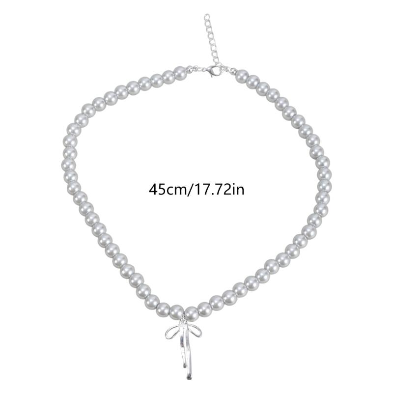 Exquisite Bowknot Pendant Necklace Elegant Neckchains Jewelry Gray Pearls Clavicle Chain Charm Adornment for Women