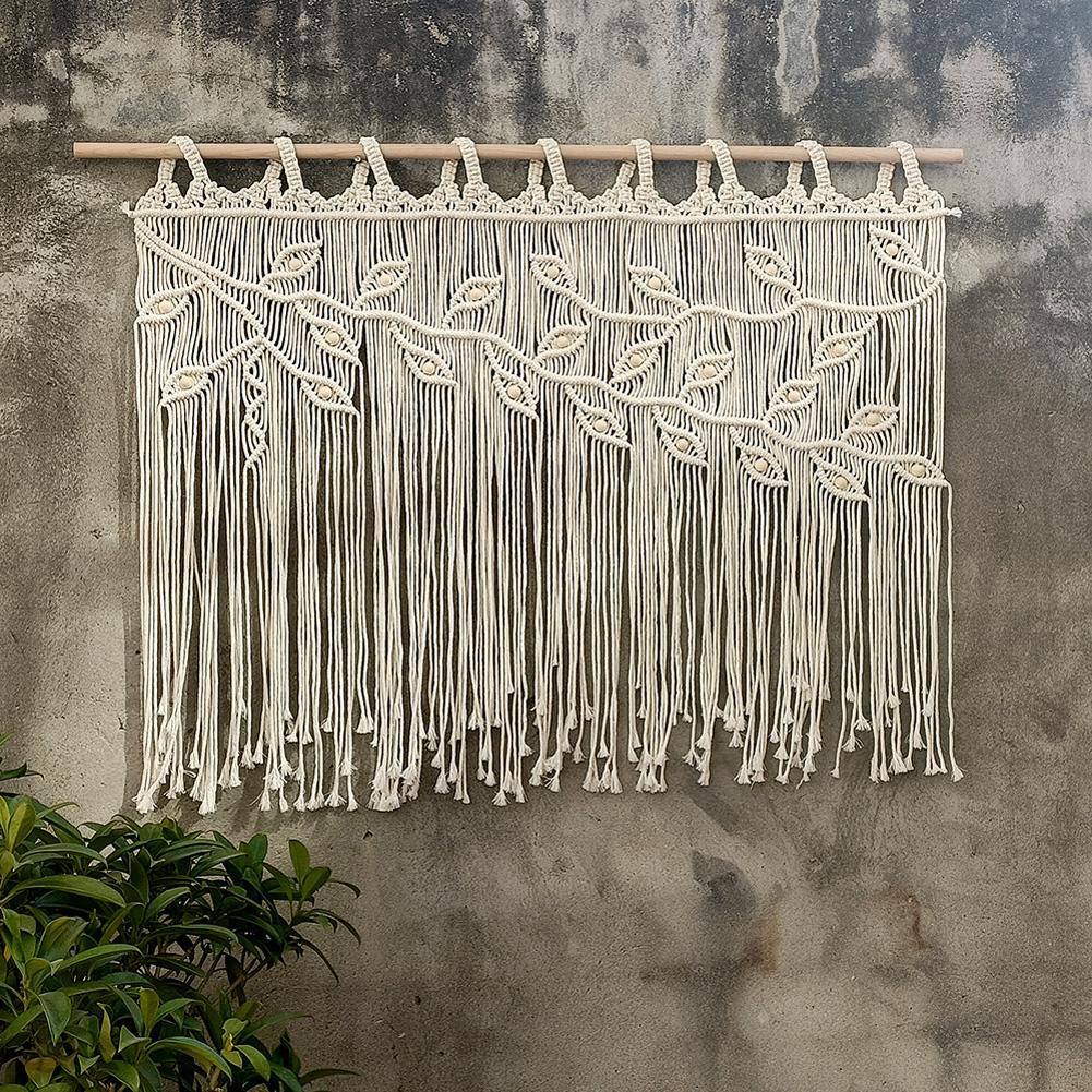 Macrame Wall Hanging Boho Handmade Woven Tapestry Leaf Pattern Tassels Wall Decor Curtain Home Decoration For Living Room Bedroom Wedding Party