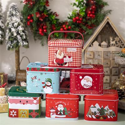 2pcs Christmas Candy Boxes with Handle Handheld Sweets Tins Portable Tinplate Candies Holders Sugar Storage Container