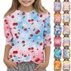 T-shirt casual da bambino con stampa, girocollo, manica a tre quarti