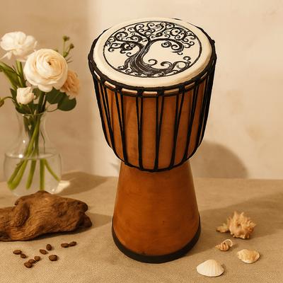 Djembe Drum Wide Top Tree of Life 18cm