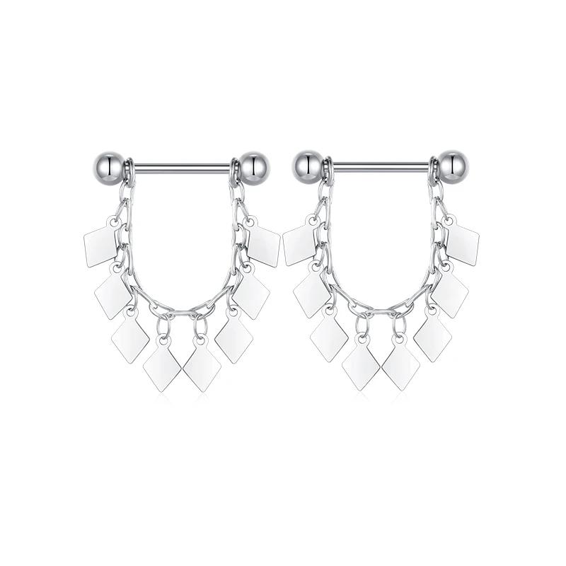 1 Stück Sexy Kette Brustwarzenring 14G Barbell Stern Schild Körperschmuck Damen Piercing