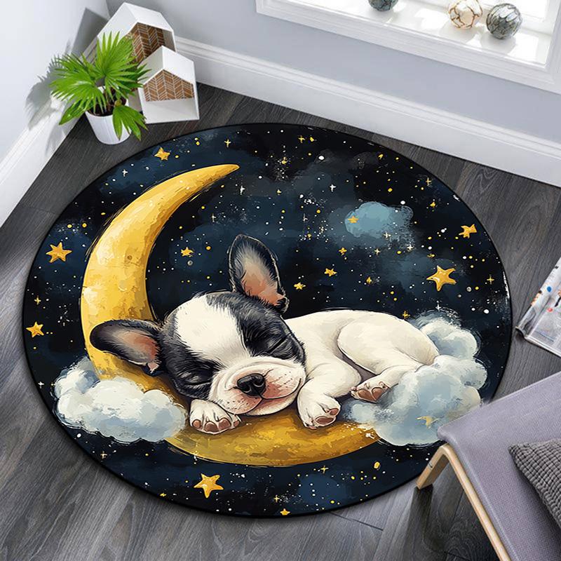 Sleeping Puppy Round Area Rug,Carpet Rug for Living Room Bedroom Sofa Playroom Decor,Non-slip Floor Mat