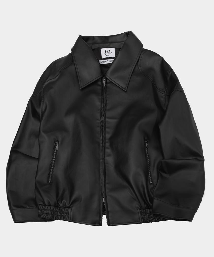 Placestudioman Vintage Washed Pigment Shoulderline Stitch Pocket Leather Jacket [Black]