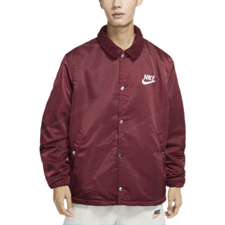 Nike Logo-Print Einreiher Jacke Herren Jacken Burgunder DQ4192-638