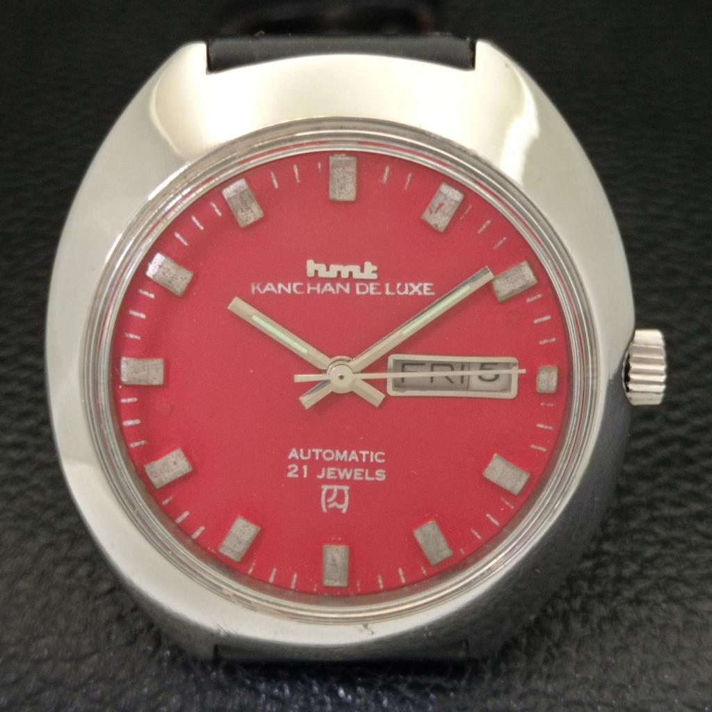MONTRE INDIENNE AUTOMATIQUE HMT KANCHAN DELUXE 6501 POUR HOMMES À CADRAN ROUGE D'OCCASION a432206-2 R110-a432206