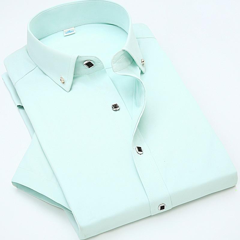 Men’s Thin Solid Color Short Sleeve Shirt Slim Turn-down Collar Casual Business Style Professional Daily Office Top