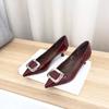Black commuter professional pointed head thin heel light mouth single shoes nude square buckle patent leather high heels women's new models