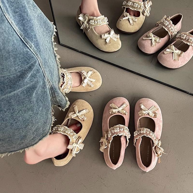 Inner height increase French flat-bottomed lace bow Mary Jane shoes spring and summer new skirt women's casual shoes