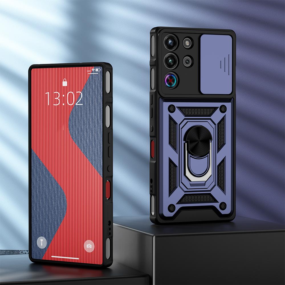 KEYSION Shockproof Case for ZTE nubia RedMagic 10 Pro+ Slide Camera Protection Ring Stand Phone Cover for RedMagic 10S Pro+ 5G