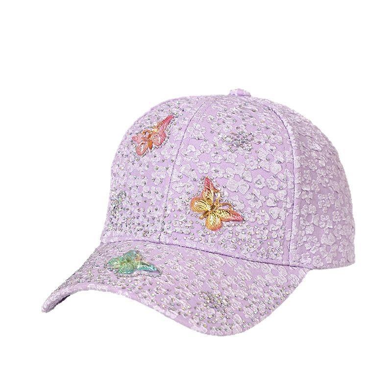 New hat comfortable breathable linen baseball cap butterfly diamond outdoor sunshade sun hat cap women