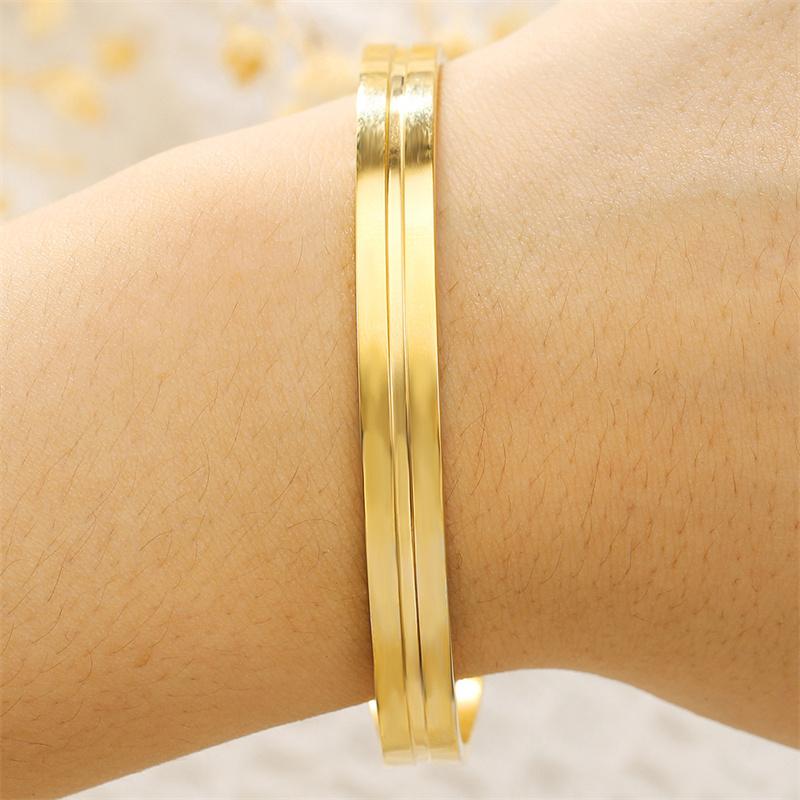 New Classic Simple Men Grooved Bracelet Open Adjustable Glossy Stainless Steel Bracelet