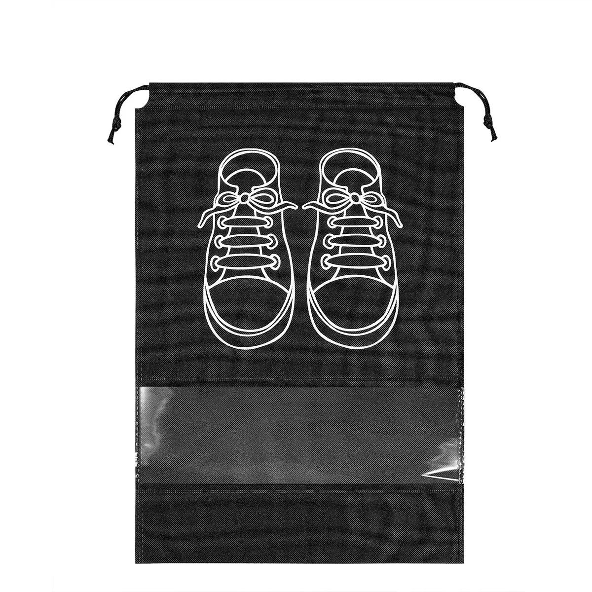 

Travel essentials Portable travel shoe bag with clear window, large drawstring dustproof travel shoe storage bag-tan
