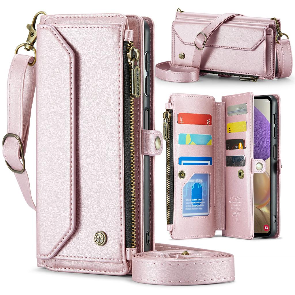 For Samsung Galaxy A32 5G/M32 5G Leather Case CASEME C36 Zipper Multiple Card Slots Phone Cover with Straps