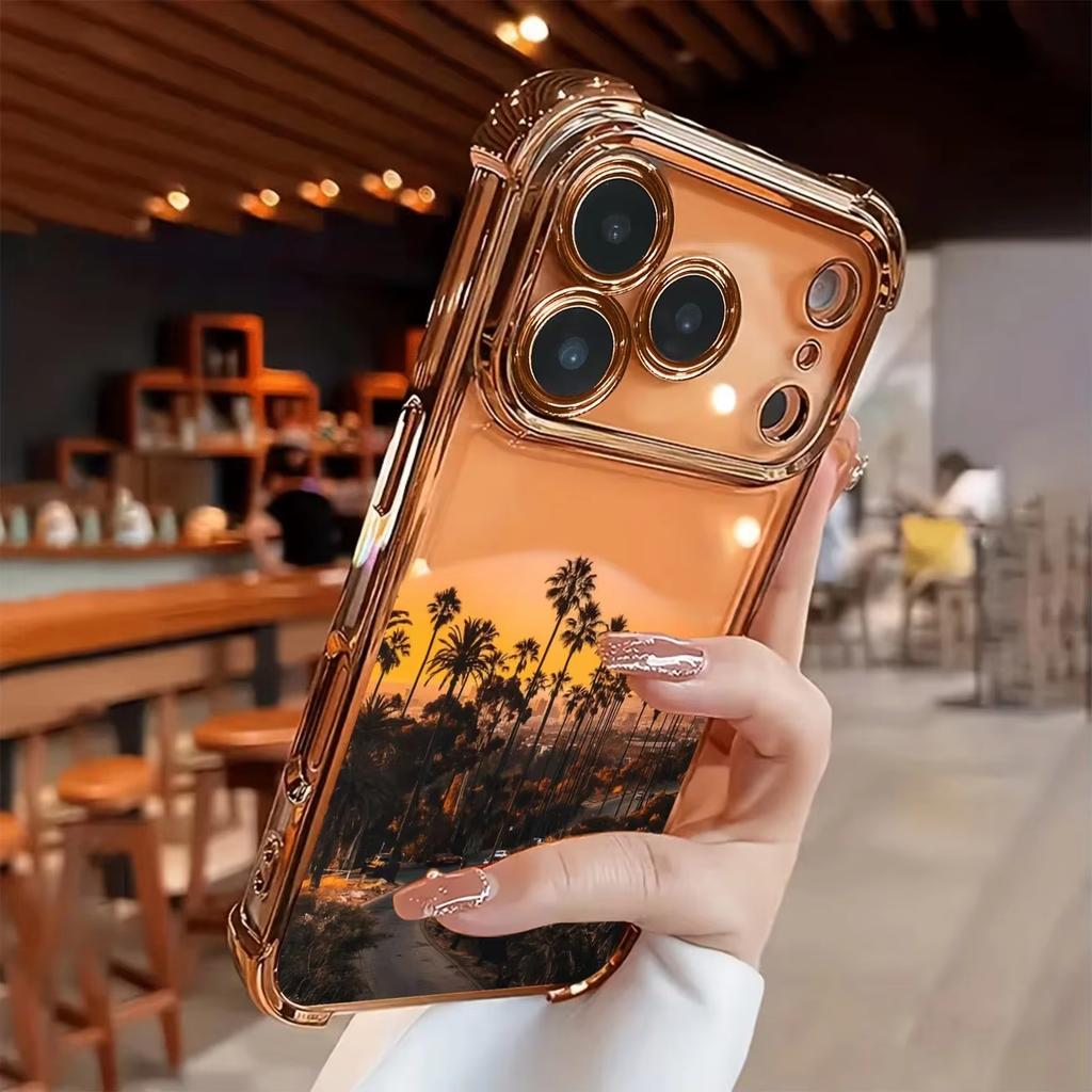 Western Sunset Pattern Shockproof Phone Case For iPhone 11 12 13 14 15 16 17 Pro Max Air Plus Electroplated Transparent Cover