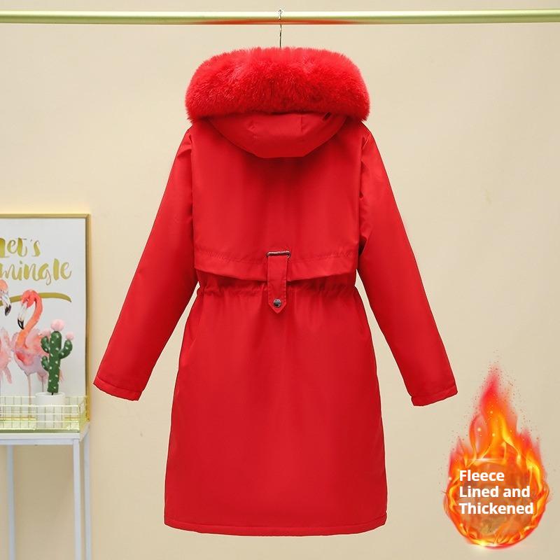 Winter Women's Plush and Thickened Parka Long Loose Large Fur Collar Coat