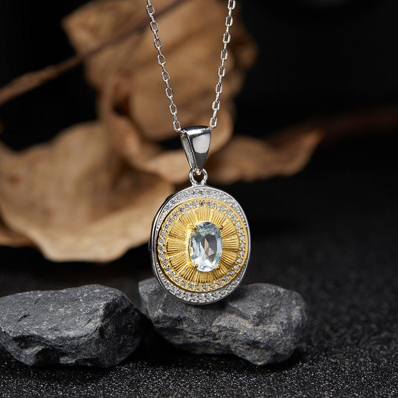 Whole Body S925 Sterling Silver Natural Colored Treasure Necklace, High-End Light Luxury Oval Pendant, Female Classic Retro Round Brand