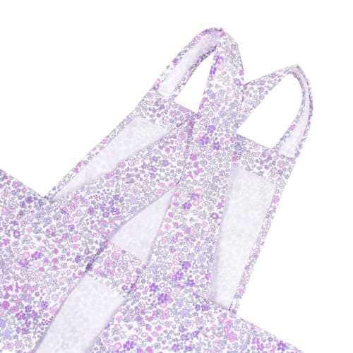 COLORFUL CANDY STYLE Water-Repellent Back Cross Apron with Triangle Scarf (100-120cm, Girls' Size, Muted Floral Print) No-Iron, Quick-Drying, Lightwei