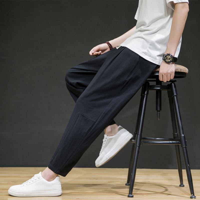 

Men s Summer Loose Wide-Leg Cotton Linen Harem Pants 3XL зелений