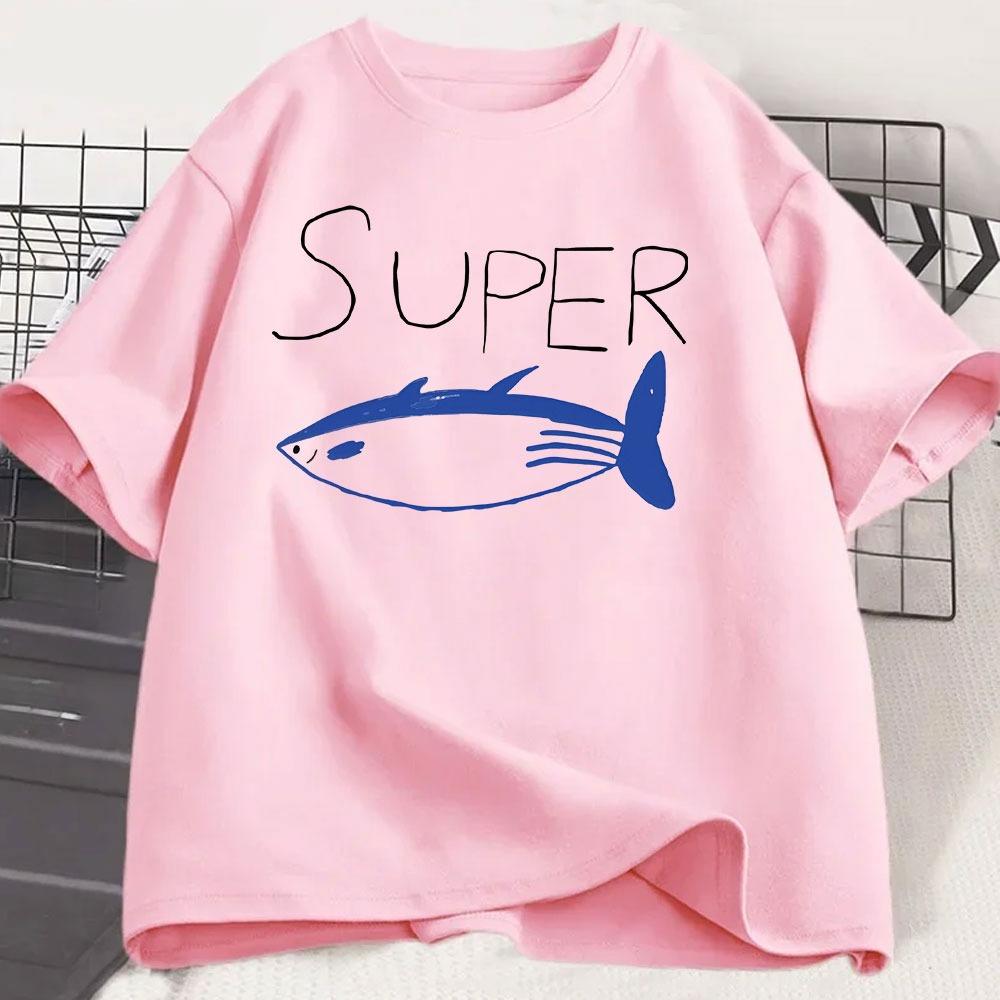 Kpop Korean Jin Super Thunfisch Fisch T-Shirts Mode Vintage Kurzarm T-Shirt Unisex Unisex Kleidung Baumwolle Lässig Übergroßes T-Shirt