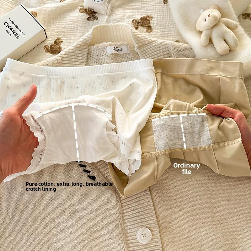 Women's Summer Cotton 10A Antibacterial Cotton Extended Crotch Mid Waist Flat Angle Briefs