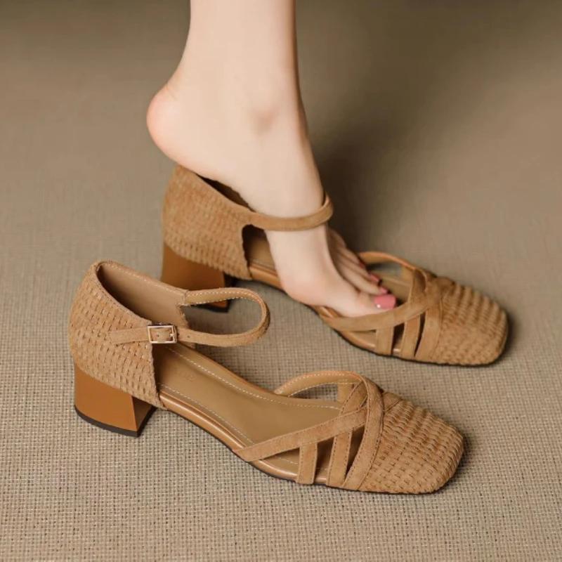 Women Heeled Sandals Designer Mid Heels Shoes Summer Woman Pumps 2025 New Elegant Shallow Shoes Sexy Mujer De Sandalias