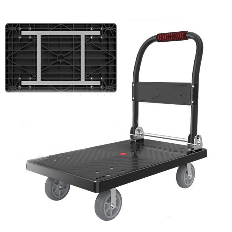 Foldable Four-Wheel Steering Hand Truck: Compact Trolley for Moving and Shipping Goods