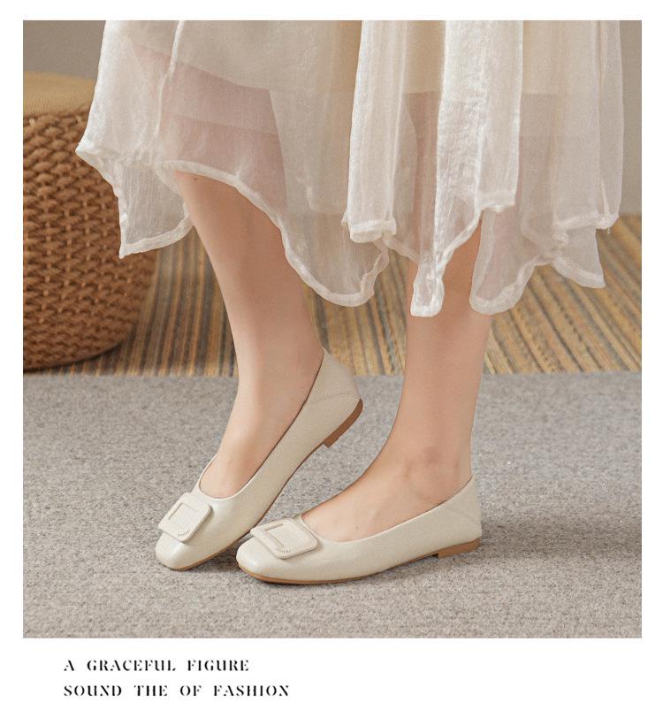 Women's Genuine Leather Slip-On Flats: Versatile, Low-Cut, Square Toe, Soft Sole, Plus Size 41-43, 2025 Collection.