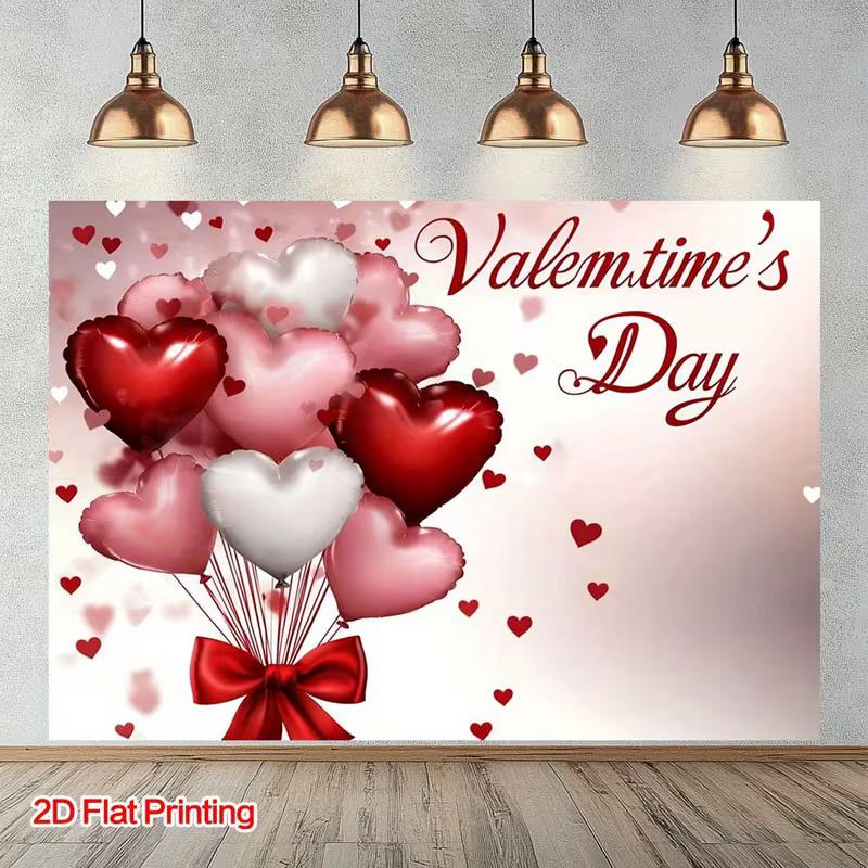 2D Valentine's Day Wedding Anniversary Backdrop, Love Heart Banner Decoration