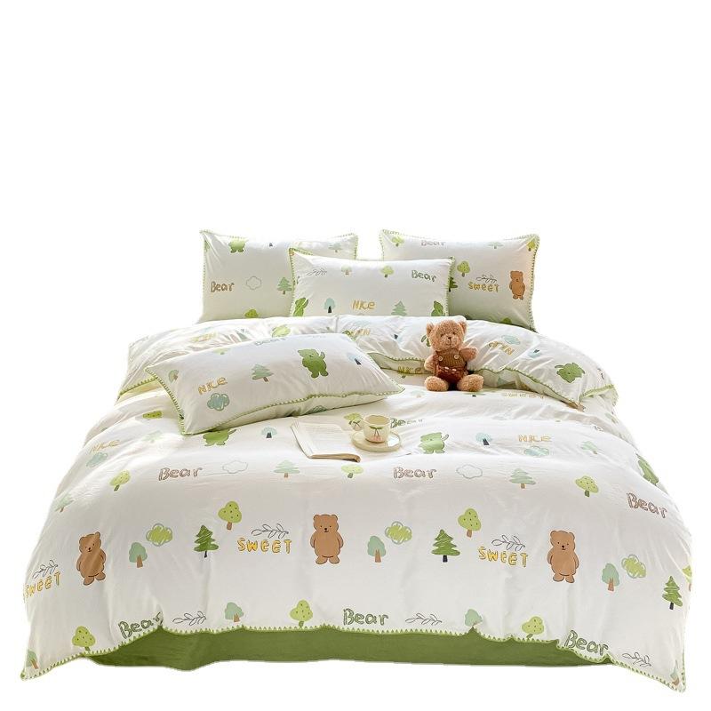 Kleines, frisches vierteiliges Set aus gewaschener Baumwolle vom Typ A für Mutter und Baby, dreiteiliges Set aus reiner Baumwolle, vierteiliges Set aus reiner Baumwolle, Bettlaken-Bettbezug