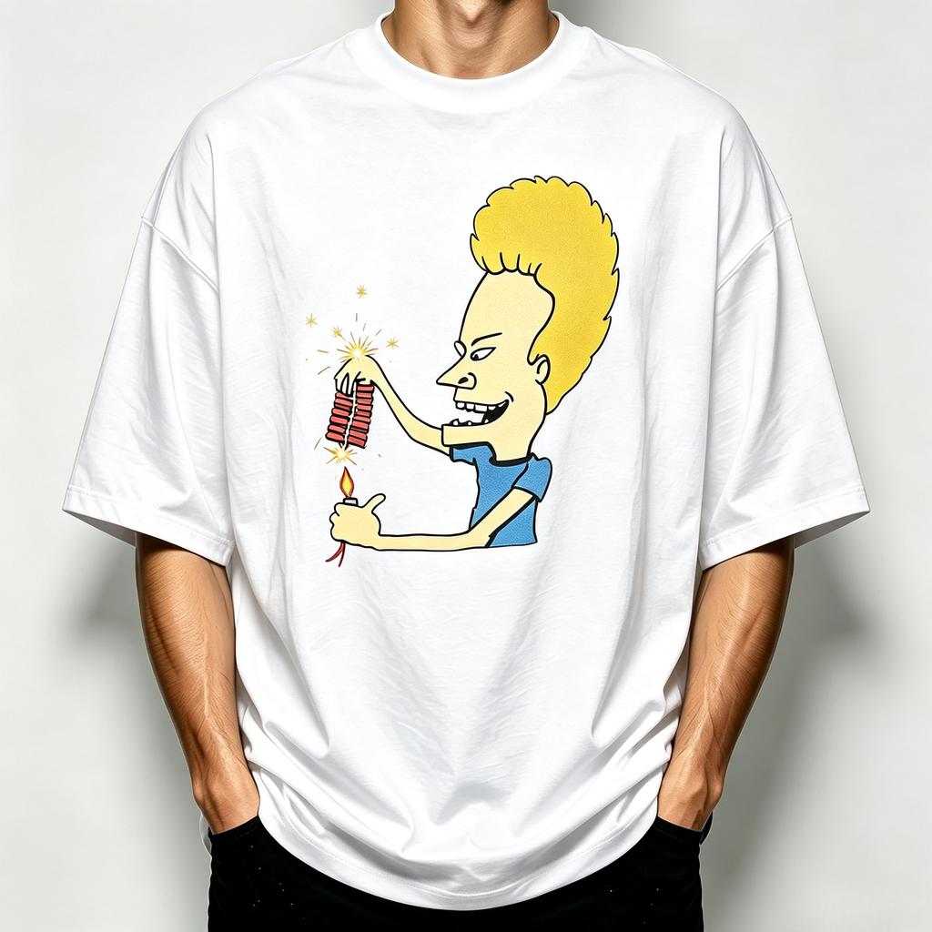Vintage Beavis And Butthead Cartoon Character Print Short Sleeve Oneck Hiphop Street Fashion Loose Tee Unisex Modal Tshirt