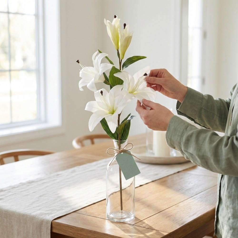 5 Head Artificial Flower Branch Real Touch Plastic Simulation Lilium Brownii Flower Elegant Handmade Fake Flowers Wedding Decor