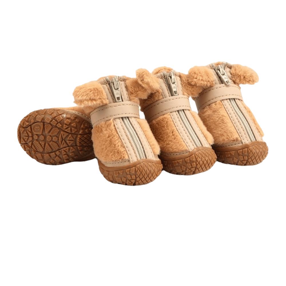 4 PCS/SET Plush Lined Dog Cotton Shoes Thickened Anti-Slip Dog Shoes Winter Dog Snow Boots  Walking