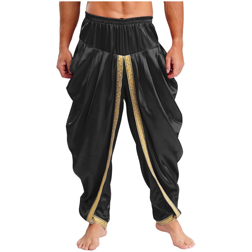 Herren Satin Dhoti Hosen Lässig Elastischer Bund Drapierte Baggy Hosen Urlaub Themenparty Ethnische Kleidung
