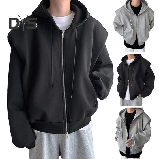 Sudadera para Hombre con Capucha, Cordón, Manga Larga, Tapeta con Cremallera, Chaqueta Deportiva con Bolsillos, Color Sólido, Corte Holgado, Ropa Exterior Casual