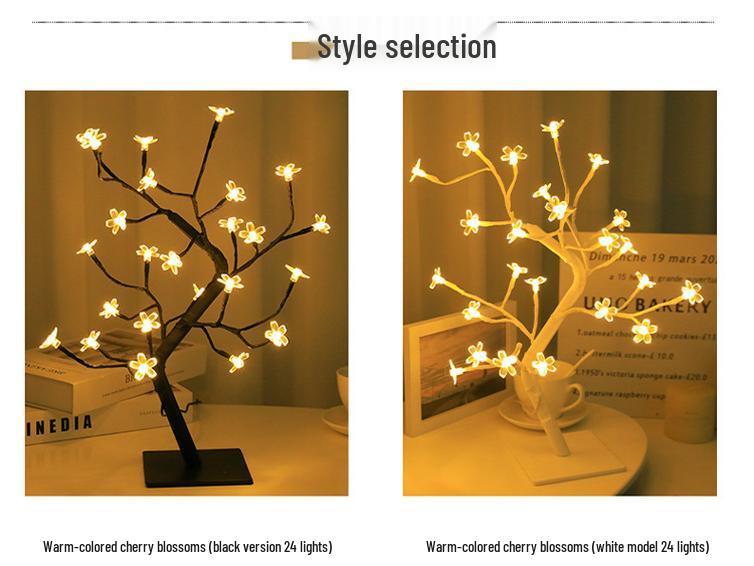 Cherry Blossom & Maple Leaf LED Tree Night Light - Creative Desktop Decoration Atmosphere Lamp
