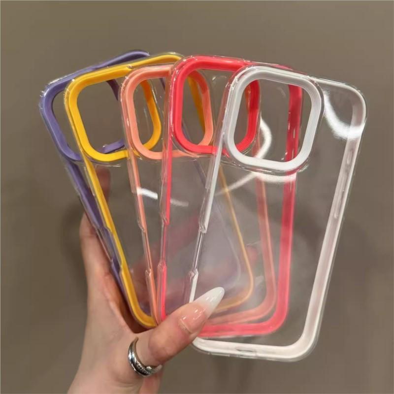 Transparent 2IN1 Shockproof Color Bumper Clear Armor Cover for iPhone 16 15 14 Plus 13 12 11 Pro X XR XS Max Soft Silicone Cover
