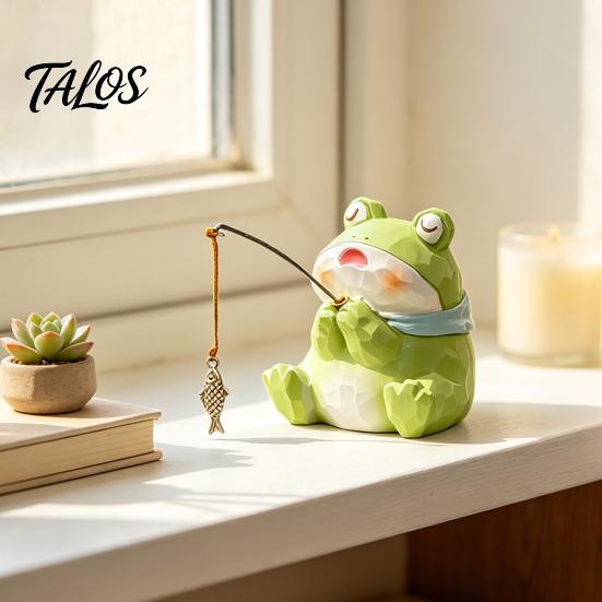 Cute Animal Tabletop Decorations Leisure Fishing Frog/Cat/Panda/Bear Statue Ornaments, Clear Mini Vases Miniature Desktop Ornaments Figurines