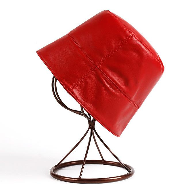 Japanese Niche Designer Retro Genuine Leather Women Bucket Hat Lady Candy Color Fisherman Gorro Man Cover Face Street Basin Cap