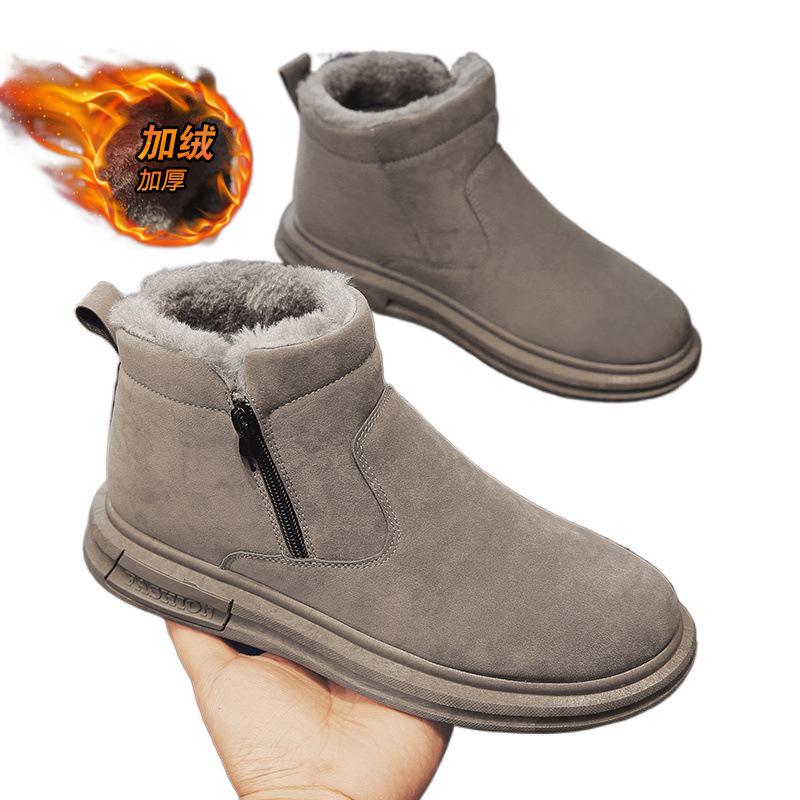 Snow boots winter velvet thickened warm cotton shoes integrated leather high top Martin short boots