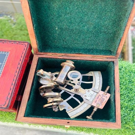 Engraved Brass Sextant: Handmade Nautical Navigation Instrument with Wooden Box, Style Sextant