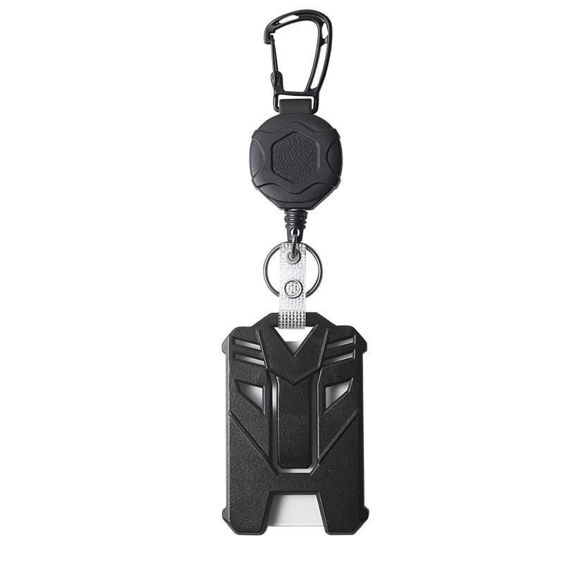 Retractable Backpack Keychain with Easy-Pull Buckle and Badge Holder - Black